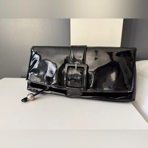 Kenneth Cole Reaction Glossy Black Patent Leather Clutch with Pockets